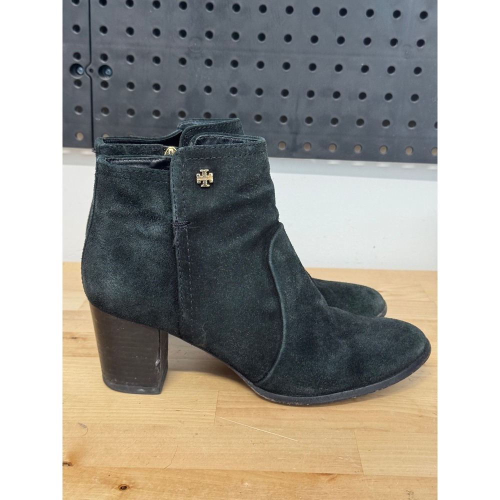 Tory Burch Black Suede Leather Block Heel Ankle Booties Boots Women's Size 7.5M‎ - Picture 7 of 11